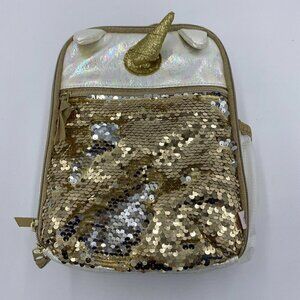 Kids Girls More Than Magic Golden Sequin Unicorn Lunch Upright Zippered Bag EUC
